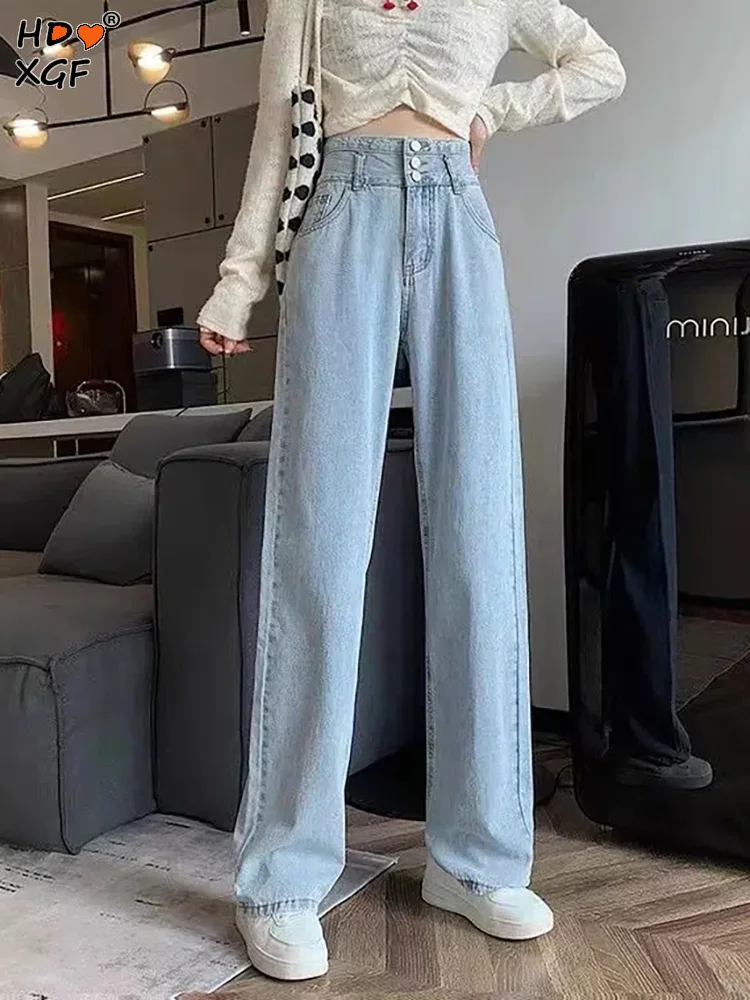 

Three Buttons Wide Leg Jeans Spring Autumn High Waist Oversize 5xl Slim Trousers Casual Boyfriend Jeans For Women Streetwear New