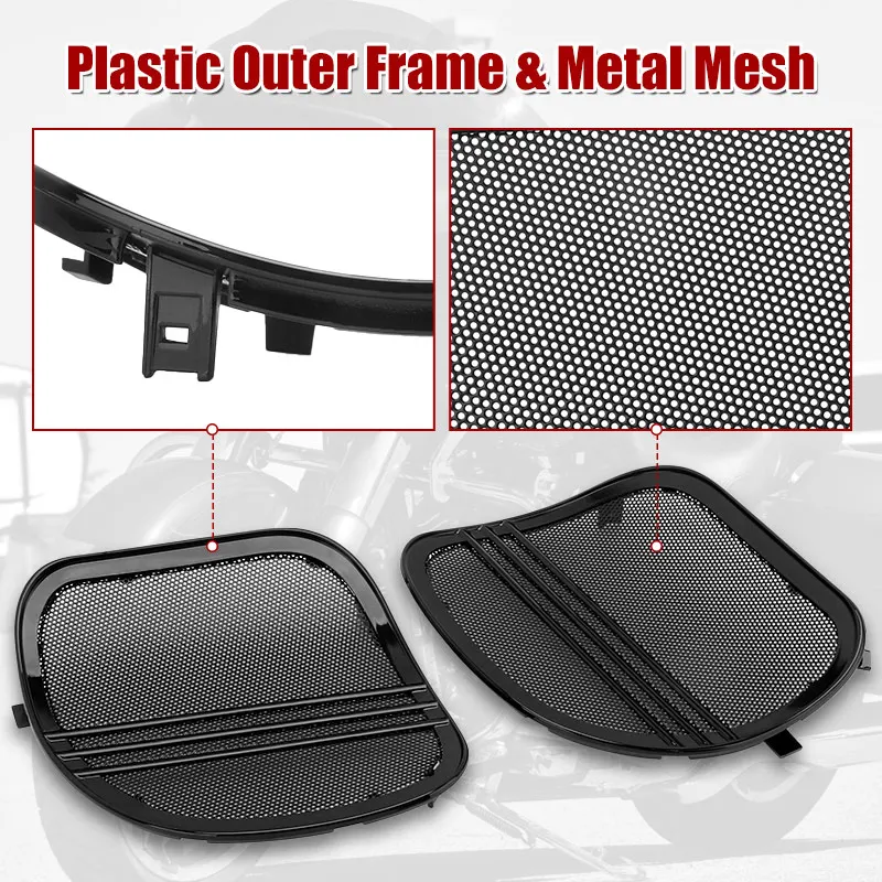 Motorcycle Speaker Grills Cover Trim Mesh Tri-Line Black