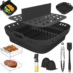 Comprehensive 22CM Square Silicone Air Fryer Accessory Set (8 set)