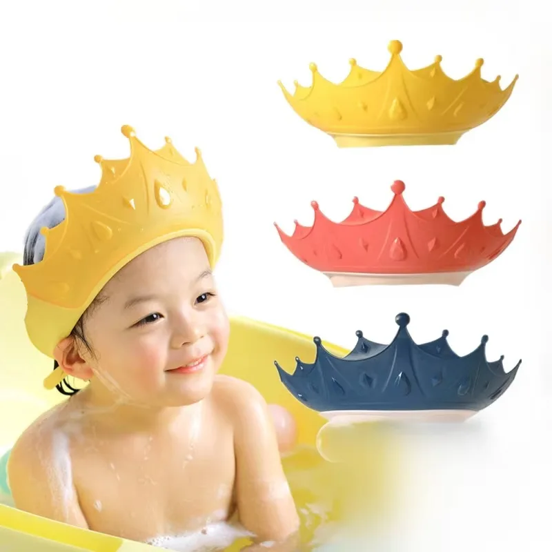 Baby Crown Shaped Shampoo Cap for Children Kids Shampoo Hair Cap Avoid Wetting Hair Ear Adjustable Bath Shower Birthday Gift