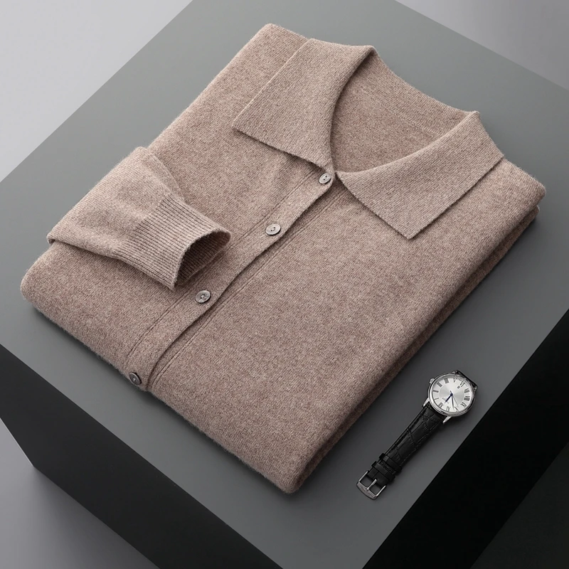 Autunno/inverno 100% lana merino cardigan maglione da uomo manica lunga maglione con risvolto sciolto tinta unita top lavorato a maglia cappotto allentato casual 2