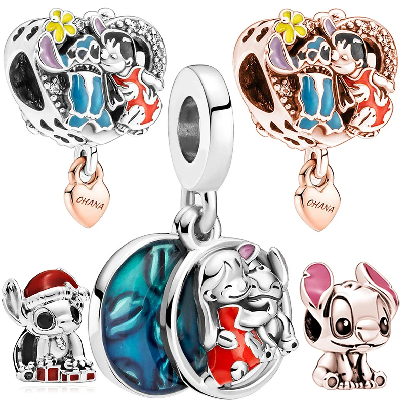 Fine Rose Disney Lilo & Stitch Family Beads For Jewelry Making Fit Pandora Cartoon Charms Ciondolo Donna Bracciale Accessori Fai Da Te