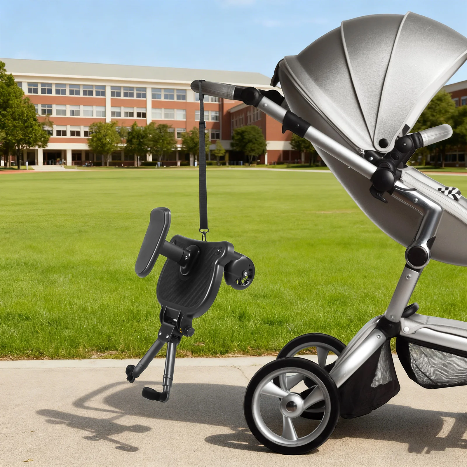 Universal Stroller Board 2-in-1 with Removable Seat Adjustable Standing/Sitting Ride-On 55lbs Capacity for Toddler Age 3-7