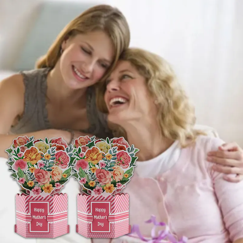 Pop Up Card 3D Flower Bouquet Greeting Cards with Note Card and Envelope for All Occasion Mother's Day 1PCS For Women