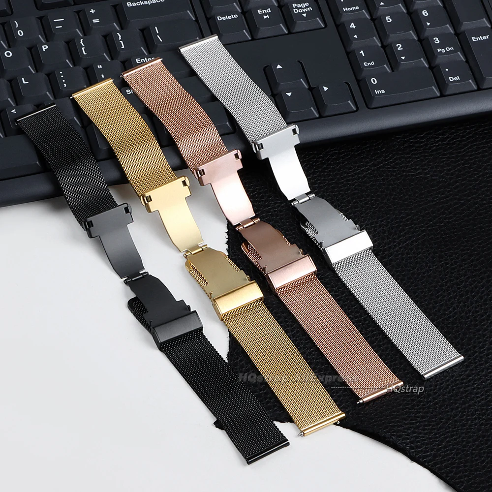 Elegant Milanese Mesh Stainless Steel Watch Band with Folding Buckle