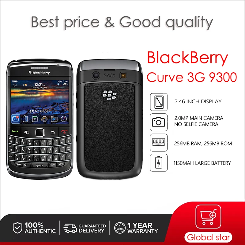 BlackBerry Curve 3G 9300  Refurbished Original Unlocked Cellphone 16GB 2GB RAM 8MP Camera free shipping