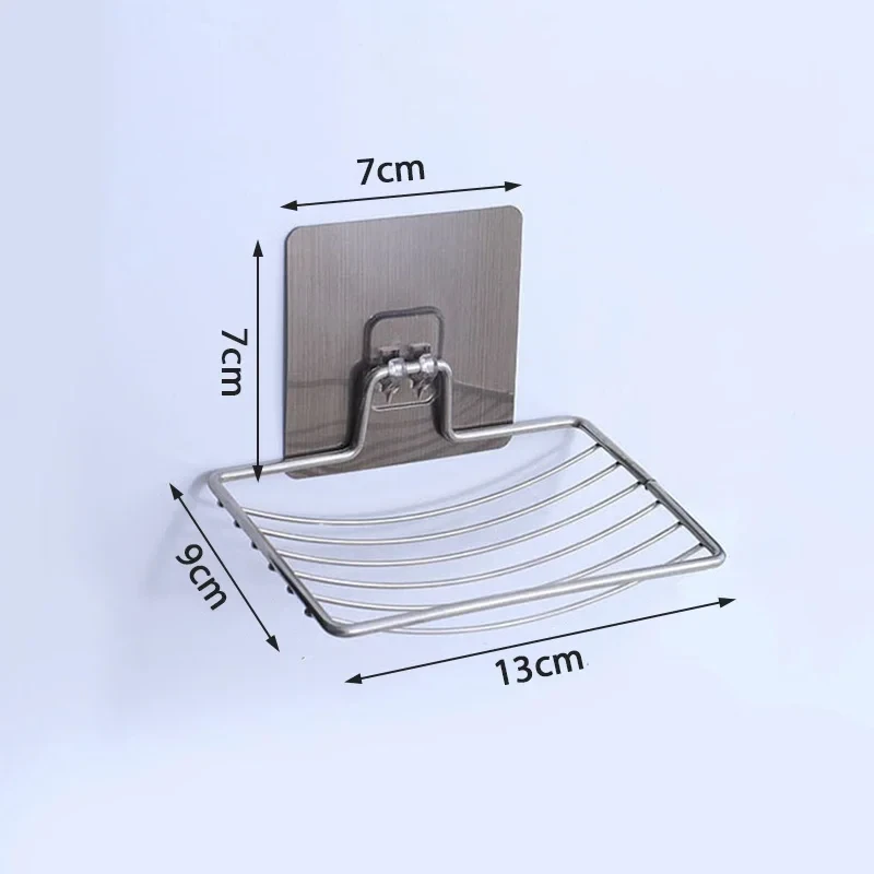 Stainless Steel No Punching Soap Holder Bathroom Wall-Mounted Soap Dish Holder Self Adhesive Kitchen Spong Storage Rack
