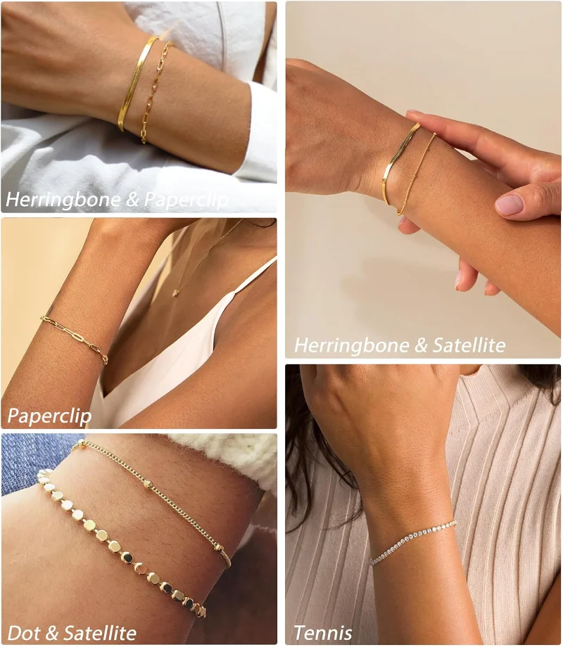 HLTYGWX Braccialetti a Catena in Oro da Donna, Set di