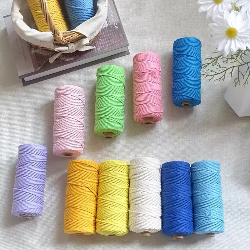 Handgefertigte Boho-Deko 3mm 100% Farbige Baumwollschnur Gedrehtes Makramee-Garn DIY Heim- und Hochzeitsdekoration 110 Yard – Detail 1