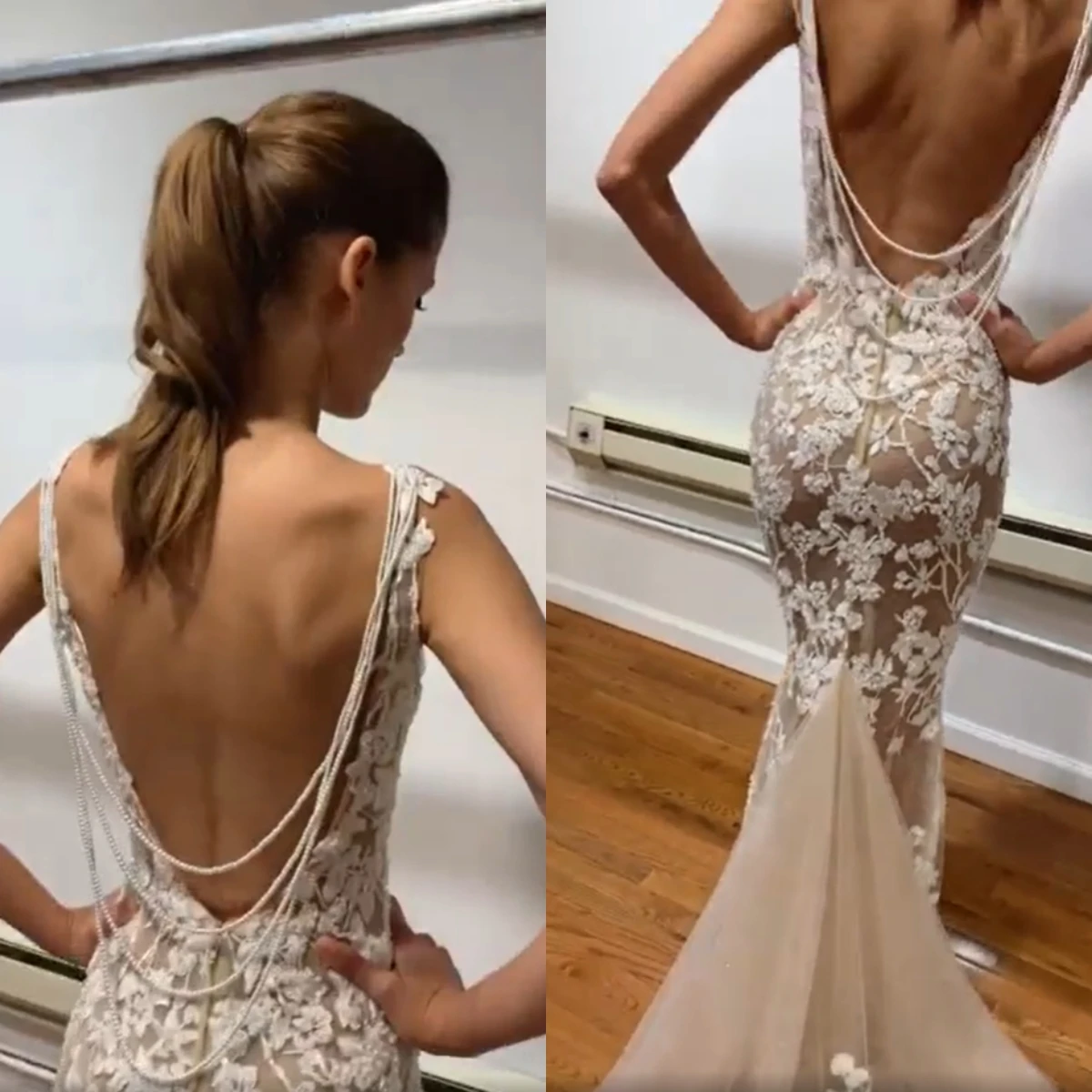 13900 Vestido de novia de encaje sin mangas personalizado con