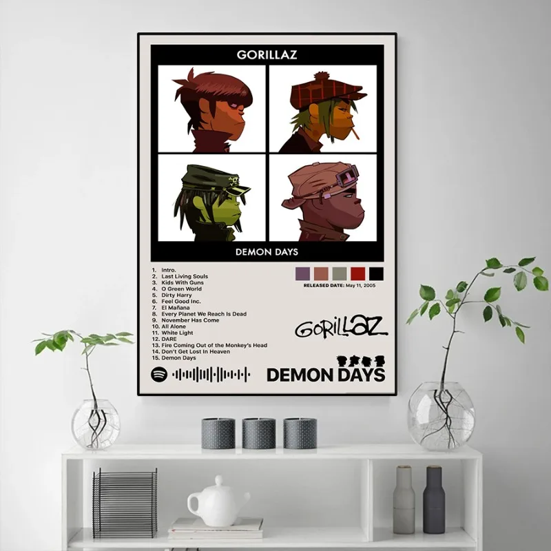 Virtual Anime Rock Band Gorillaz Poster Modern Music Album Cover Canvas Painting Wall Art for Club Living Room Home Decor Mural view 2