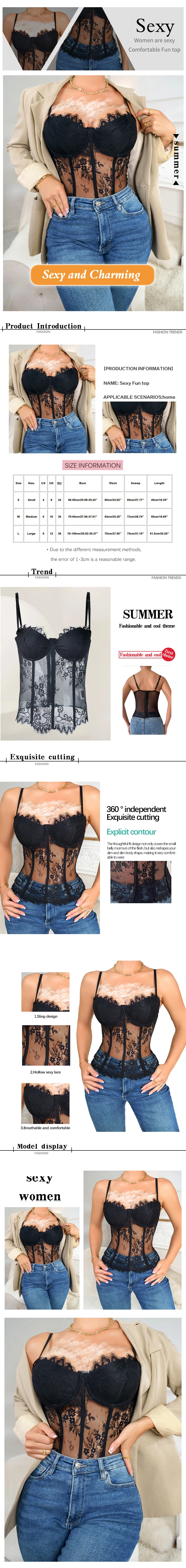Description Picture 2 of itemWomen's New Semi Transparent Fish Bone Tight Lace Corset Women's Sexy Mesh Wrap Chest Upper Women's Wrap Chest Underwear