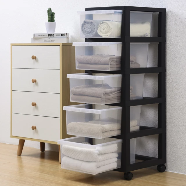 Five- Layer Storage Cabinet,Plastic Drawer Type Closet Multifunction  Storage Rack Organizer Furniture (White Frame And Transparent Black) For  Home