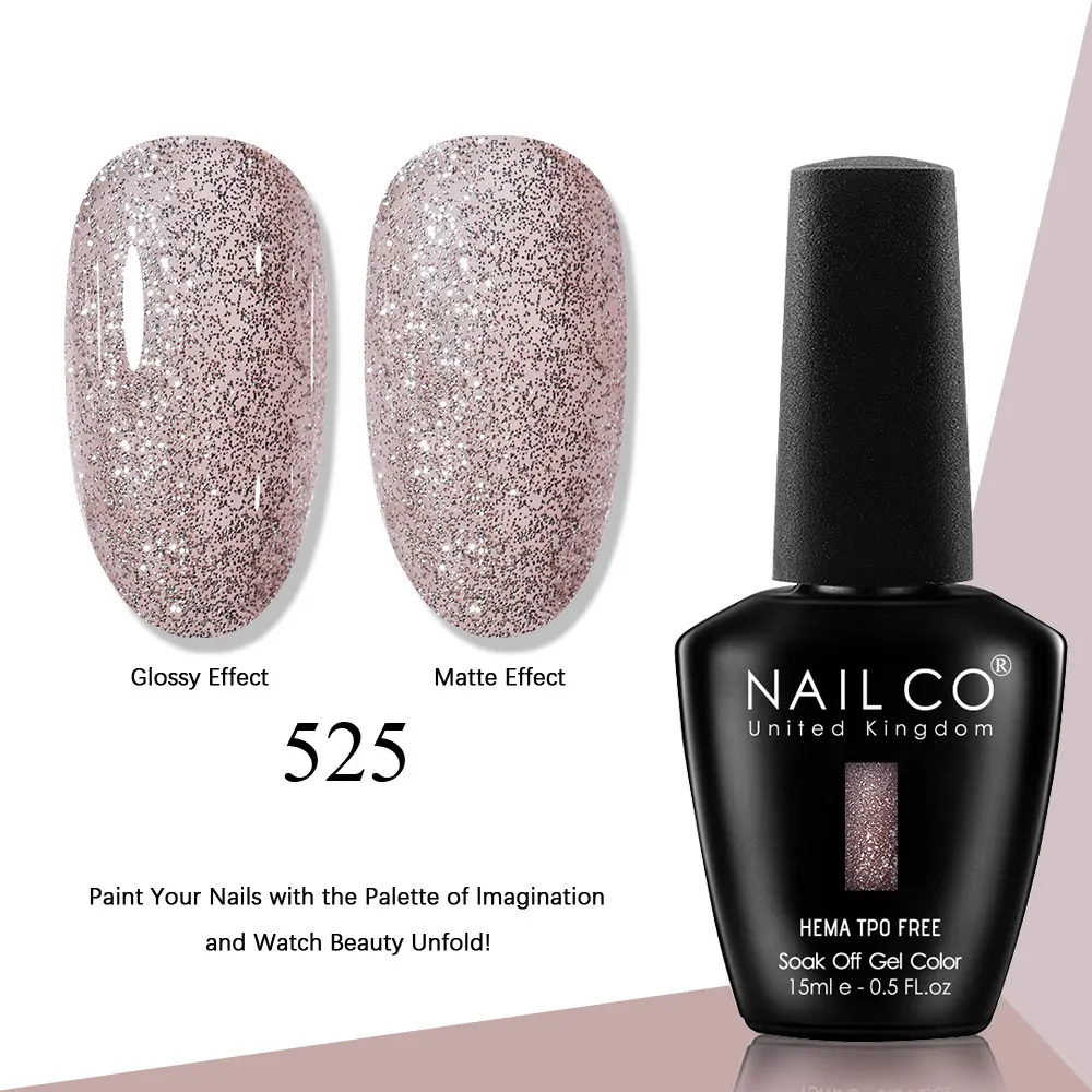 NAILCO Gel Nail Polish Pink Collection - 15ml Glitter & Nude UV LED Gel Varnish Set
