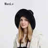Winter Fluffy Fur Kintted Cap for Women Russian Lady Soft Warm Ear Protection Hats Female Outdoor Plush Coldproof Ball Beanies 4