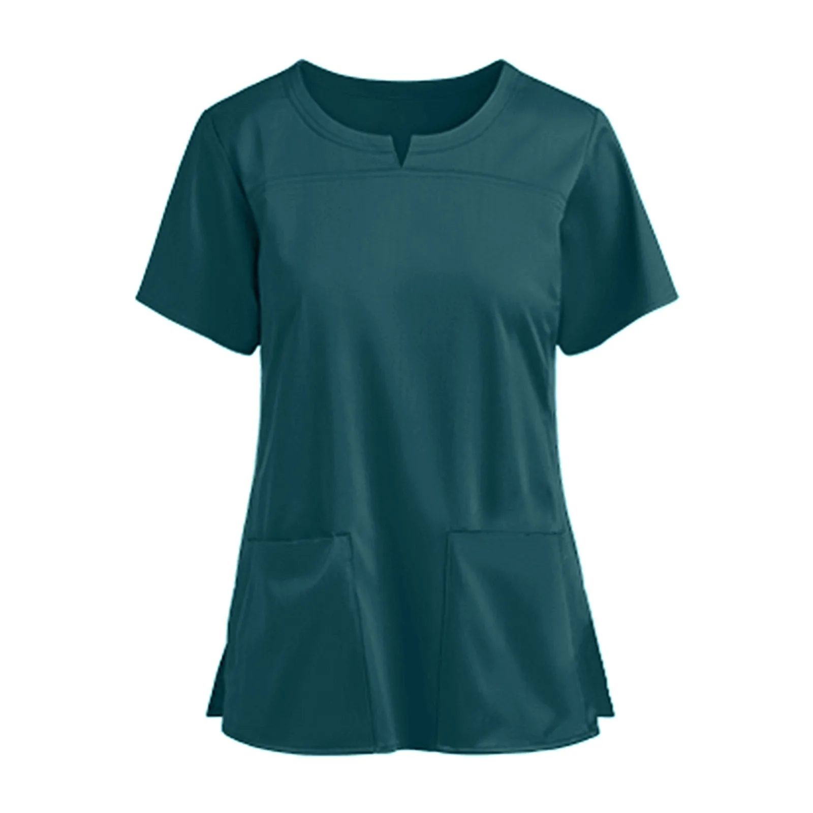 Nurse Uniform Women Solid Color Round Neck Short Sleeve Pockets Loose Blouse Scrubs Shirts Medical Healthcare Workers Uniform