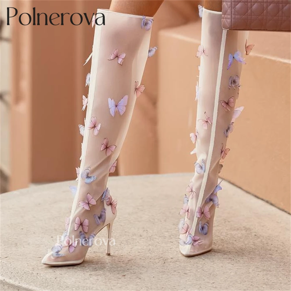 

Butterfly Mesh Over The Knee Boots Designer Style Boots Luxurious Pointed Toe Stiletto Boots Latest Design Knee Boots for Women