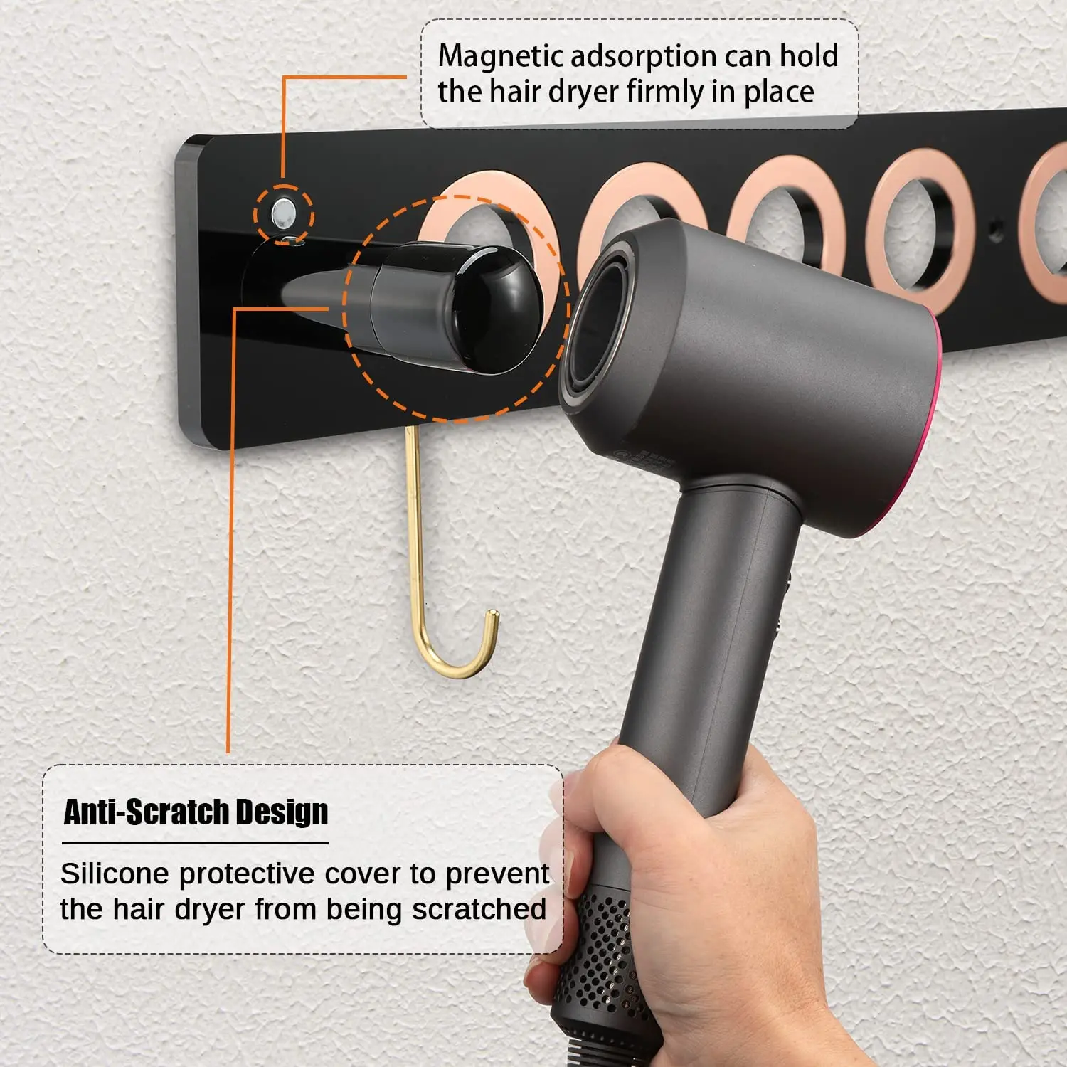 Suitable For Dyson hair dryer bracket, punching free hanging rack, bathroom wall mounted storage rack, hair dryer storage rack 4