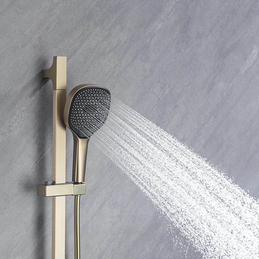 Description Picture 5 of itemTuqiu Brushed Gold Bathtub Shower Set Wall Mounted Thermostatic Shower Faucet Gray Bathroom Waterfall Bath & Shower Faucet Brass