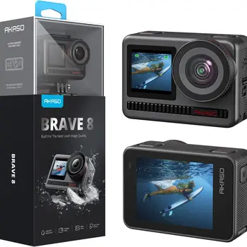 AKASO Brave 8 4K60FPS 액션 카메라, 48MP 터치 스크린 방수 카메라, 슈퍼 스무스 안정화 수중 카메라, 16x Slo-mo