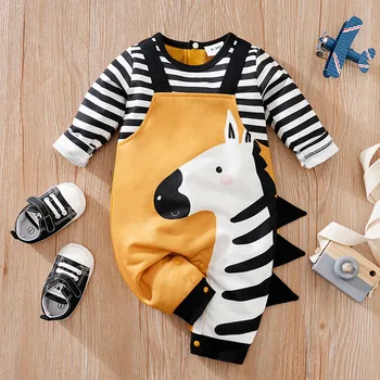 Baby 3D Zebra Cartoon Strap Jumpsuit 1