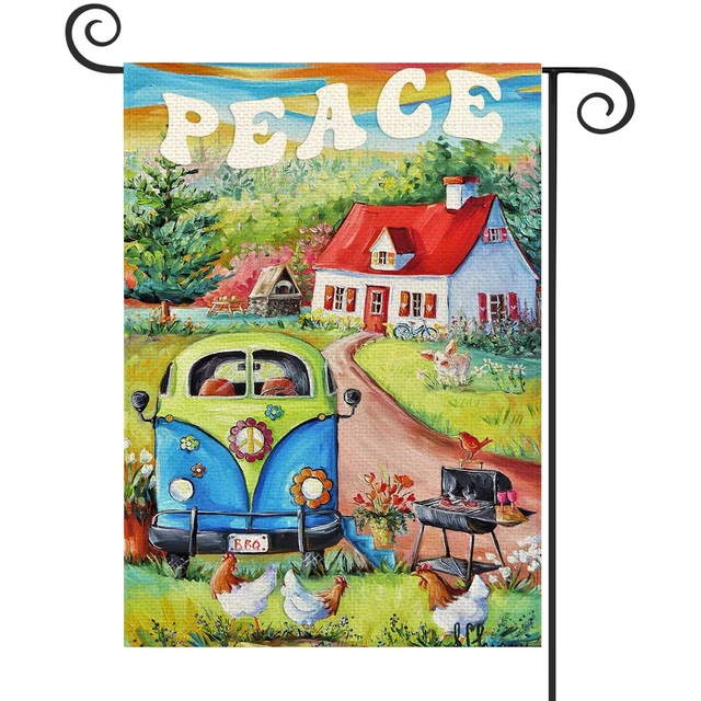 Enhance Your Home Garden with the Peace Village Pattern Linen Cotton Garden Flag Banner