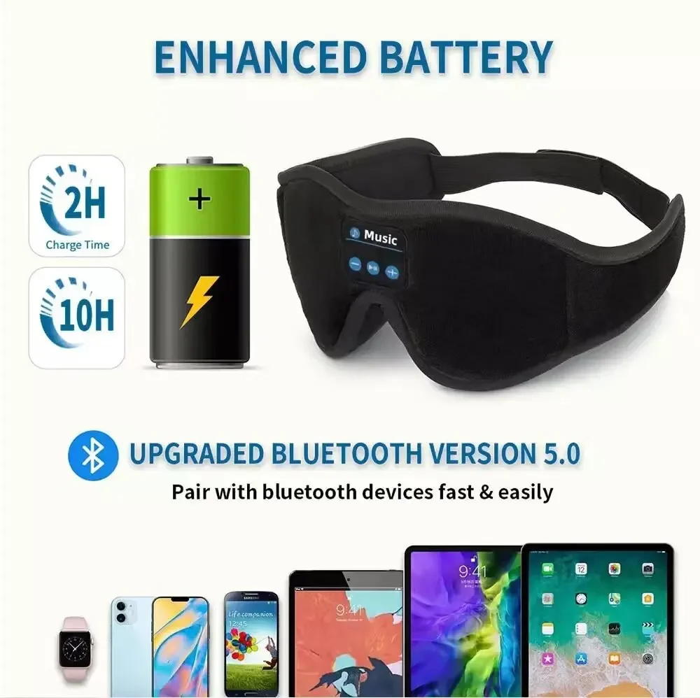 Sleep Mask 3D Bluetooth Headphones Eye Mask Comfortable Wireless Music Sleep Noise Reduction Blackout