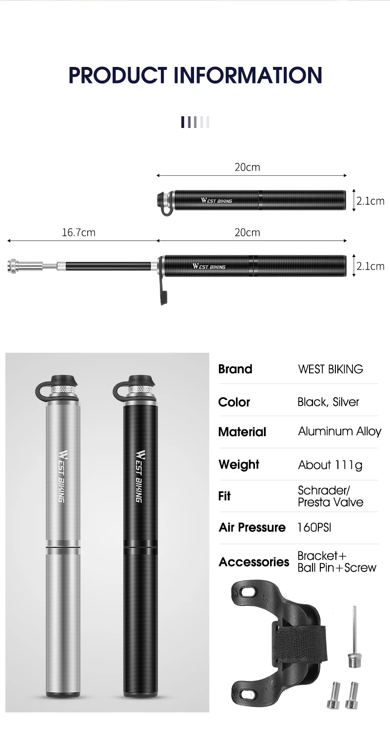 WEST RADFAHREN Mini Fahrradpumpe Radfahren Hand Luftpumpe Hochdruck Mtb Rennrad Reifen Inflator Schrader Presta Ventil Fahrrad Teile – Detail 37