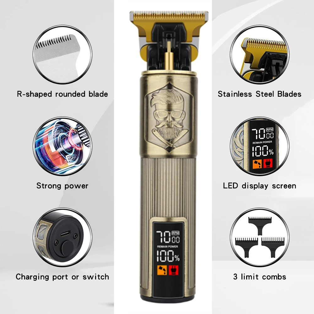 Professional Hair Clipper, Electric Shaver With LED Display, USB-C Charging, Cordless Long Hair Trimmer,Oil Head Hair Clipper BEST SELLERS