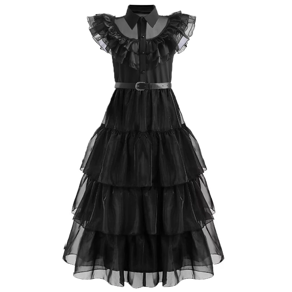 NWZSM Carnival Vestidos Wednesday Addams Cosplay Costume For Girl New Teenage Kids Mesh Party Evening Dresses 5 10 14 Yrs cosplay costume kids girls dress halloween dress outfit