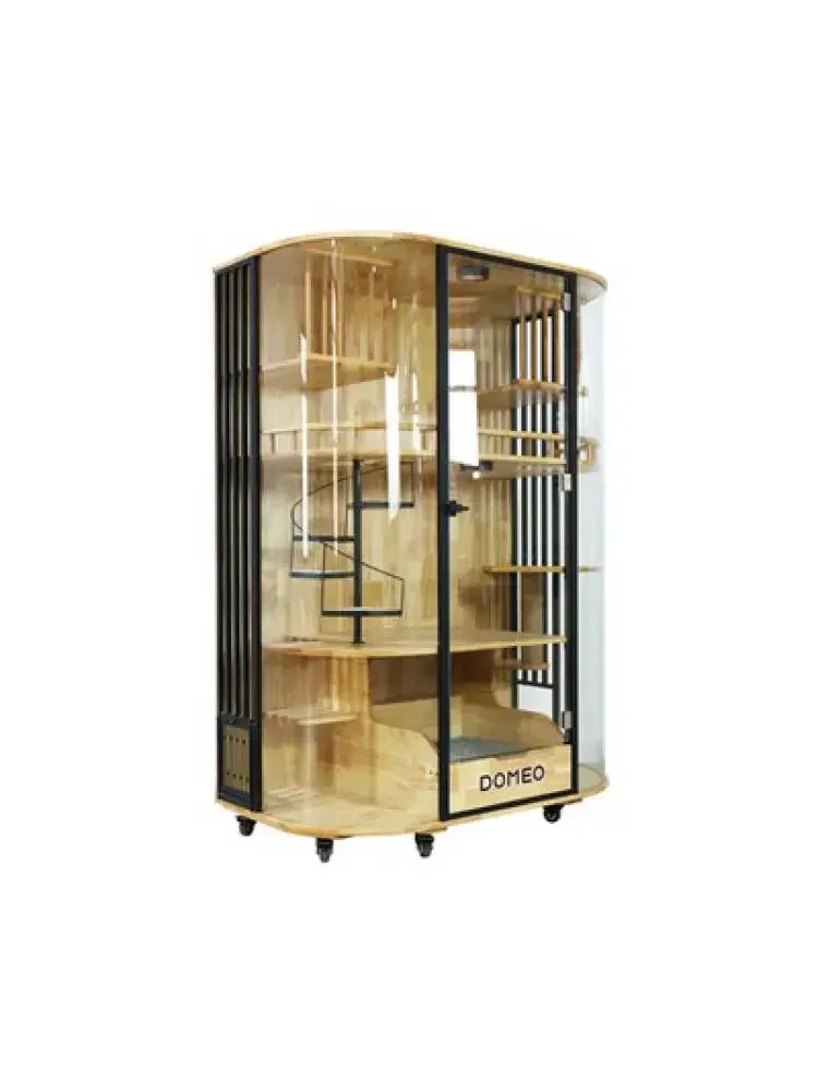 

Curved panoramic cat villa, solid wood cat cabinet, glass transparent luxury