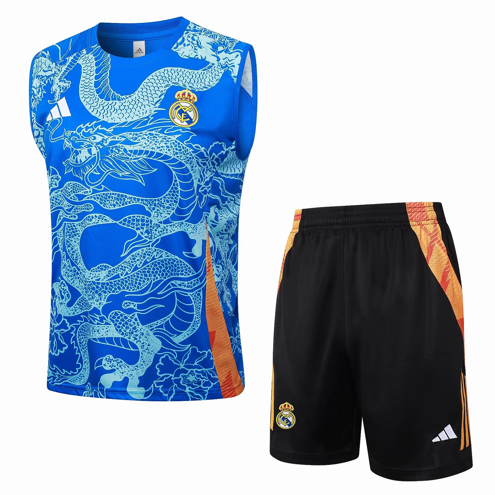 Adidas Football Shoes Sleeveless Jersey Set Men Quick-dry Fashionable Trendy Retro Sleeveless Jersey Set Dragon Pattern Blue