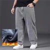 Джинсы Мужские Pantalones Vaqueros Hombre Plus Size Jeans for Men Winter Warm Wide Leg Jeans 30-48 Loose Long Pants Baggy Jeans 4
