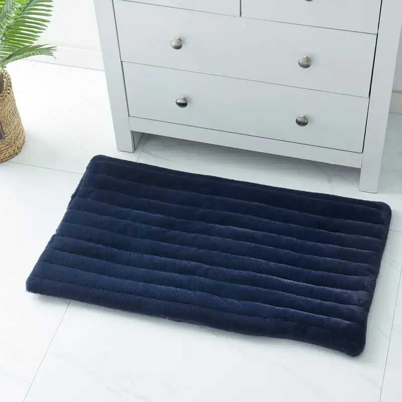 

Striped Navy Polyester Bath Rug, 20" x 34"