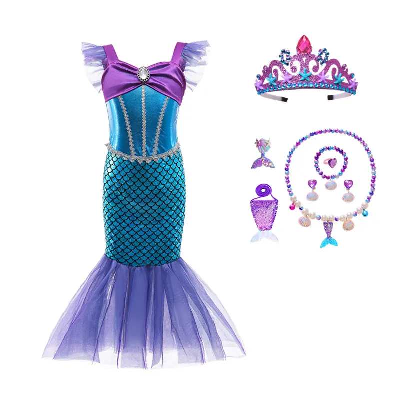 Halloween Little Mermaid Princess Arieling Costumi Cosplay Per Gilrs Baby Girl Mermaid Tails Dress Birthday Party Set Cosplay