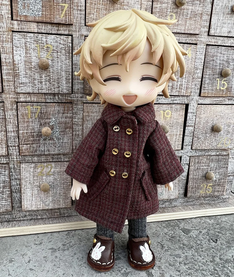 New Ob11 Clothes Plaid Windbreaker Coat Long Coat Pants Doll Warm Clothing For Molly,Gsc Body, Ymy, P9, Obitsu11, 1/12 Bjd Doll