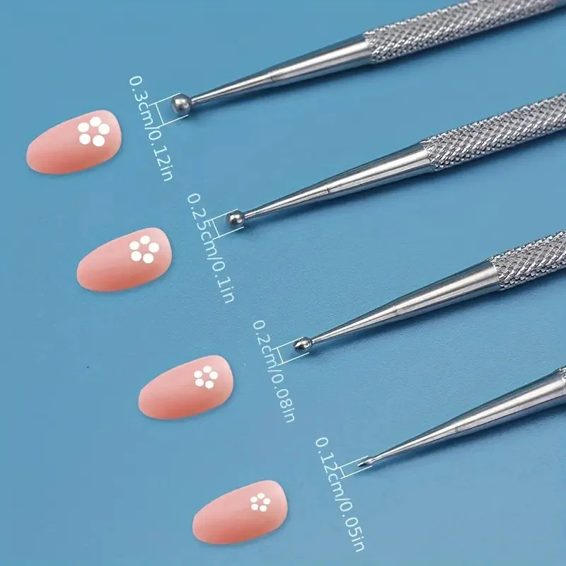 4pcs Nail Art Dotting Pen Dual End Stainless Steel Nail Painting Picking Dot Pen Nail Point Rhinestone Painting Manicure Tools 6