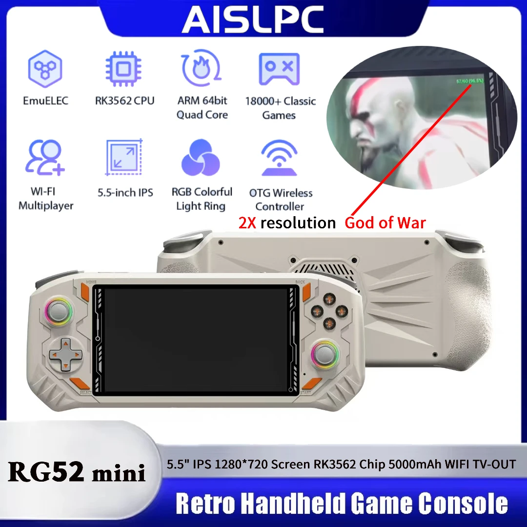 AISLPC RG52 ミニハンドヘルドゲーム機 5.5インチ IPS 1280*720 RK3562