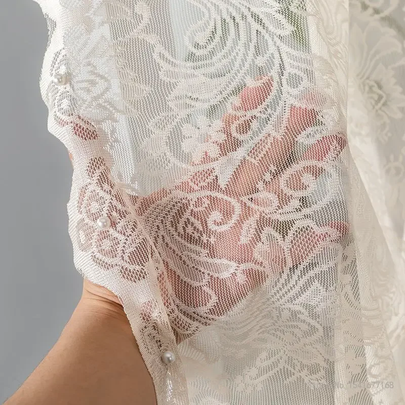 Anti-Mosquito and Insect-proof Lace Curtain Bedroom Decorative Door Curtain, Pearl White, Green, Coffee, Free Punch, Summer, 1Pc