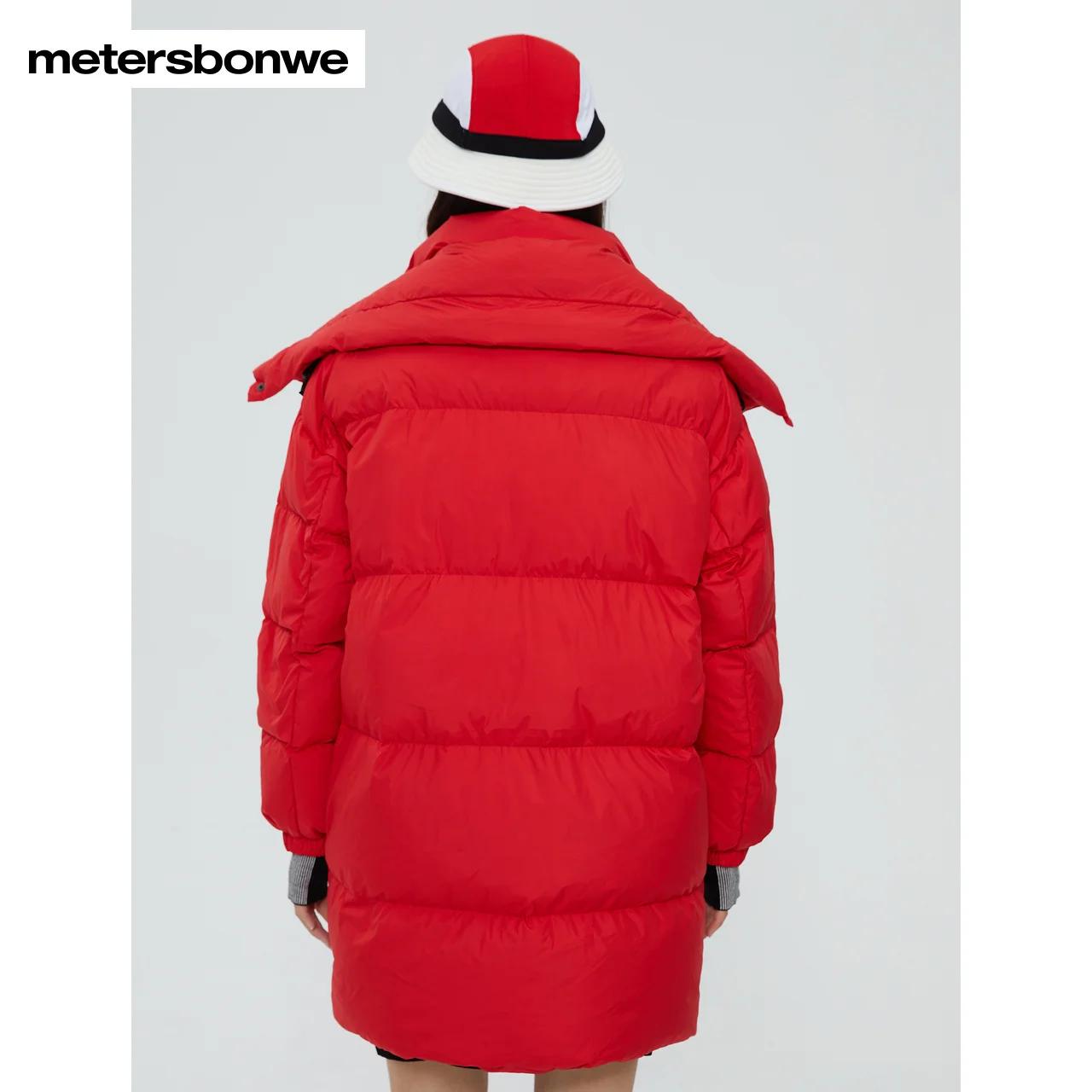 Metersbonwe Women's 22New Winter Remove Scarf Collar Buckle Medium Length Standing Cllar Down Jacket Pure Color Thick Warm Wear