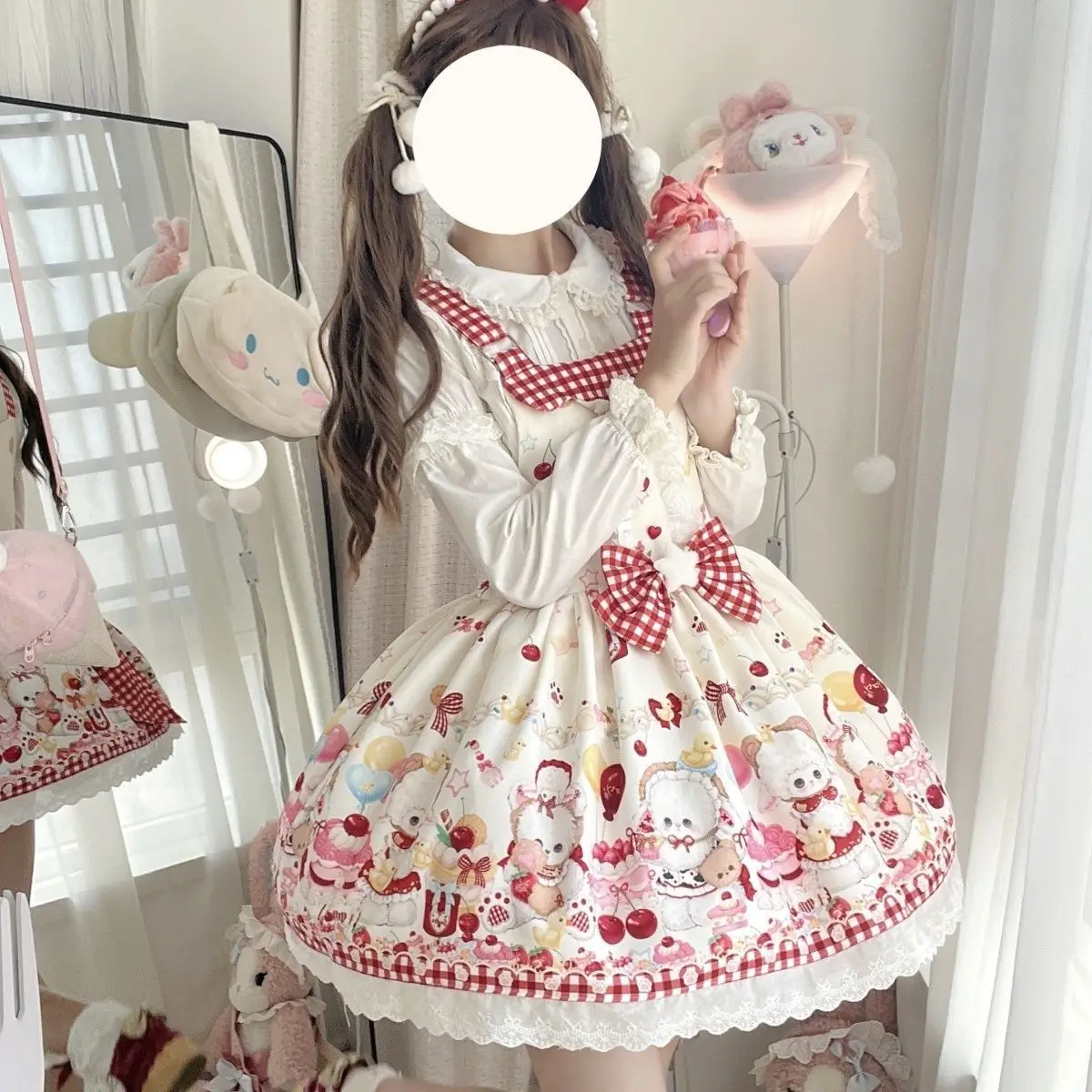 Kawaii Lolita Cute Jsk Camisole Dress Sweetheart Princess Cartoon Printing Bow Vitality Girly Loli Mini Dresses