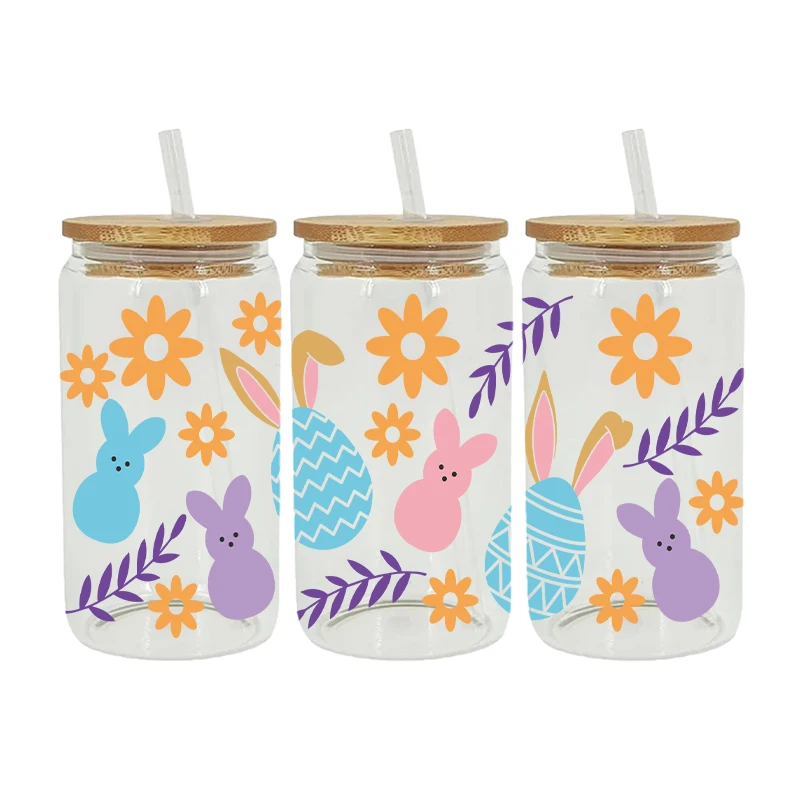 Easter UV DTF Transfer Happy Juice Printed Sticker For The 16oz Libbey Glasses Wraps Bottles D28552