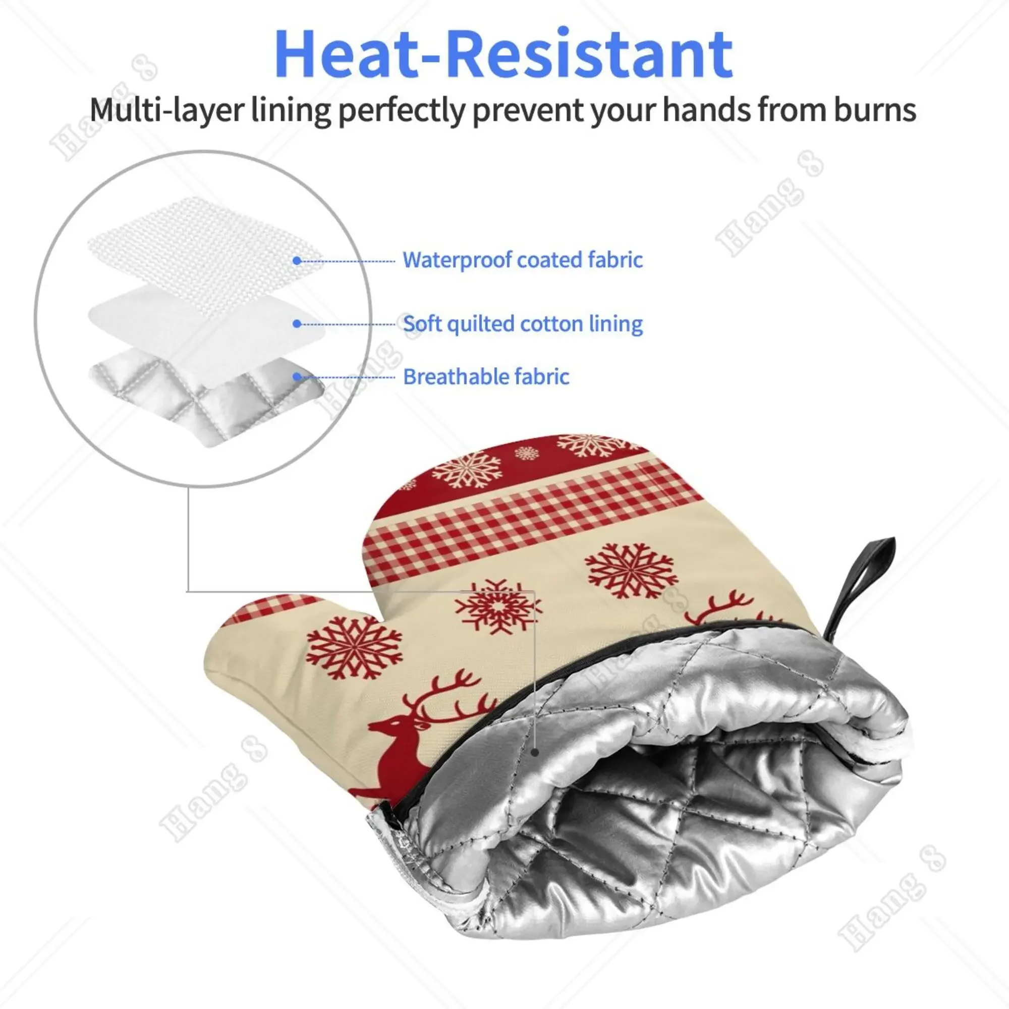 2pc Christmas Reindeer Snowflakes Tartan Oven Gloves For Men Women Cooking Bbq Heat Resistant Print Gift One Size Kitchen Gloves kitchen gloves