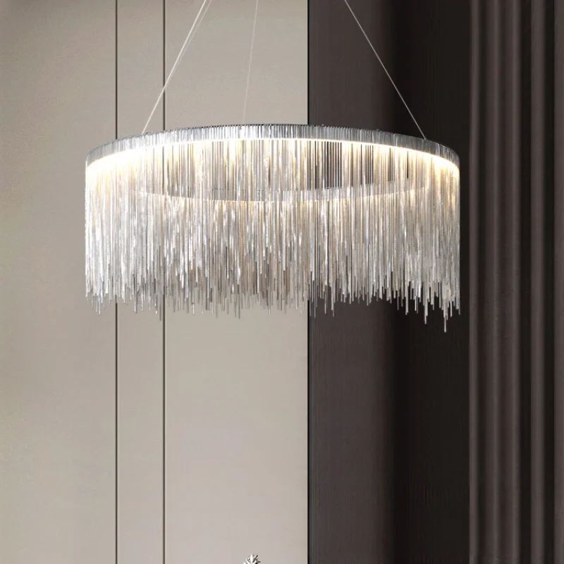 

Postmodern high-end art chandelier simple creative living room light luxury designer tassel dining room bedroom lamp