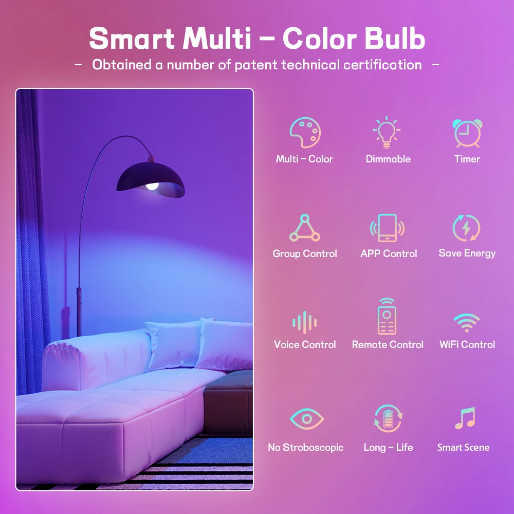 Smart Color-Changing LED Bulb with Music Sync & WiFi Integration