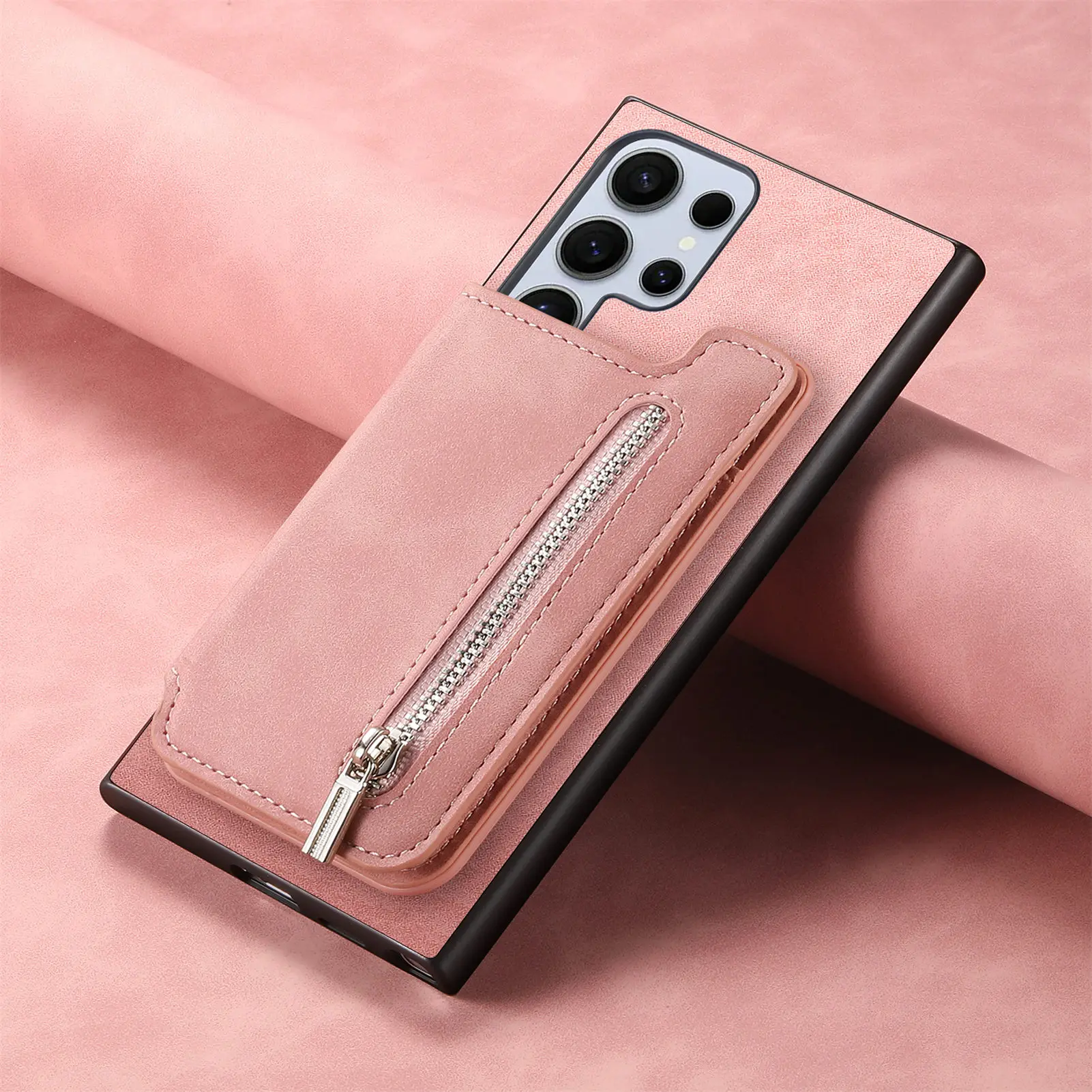 2 in 1 Magnetkarten-Solt-Reißverschluss-Geldbörse Abnehmbare Lederhülle für Samsung Galaxy S24 Ultra S23 Plus A05 A55 A15 A25 Taschenabdeckung_voghion.com