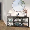 70.9 inch Sofa Console Table, Extra Long Narrow Entryway Tables with 3 Tier Wood Storage Shelves Metal Frame Black  Gray 6