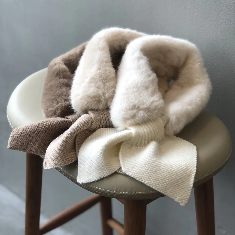 

Plush Scarf Female 2022 Winter Korean Soft Imitation Rabbit Fur Bow Fake Collar Warm Scarf