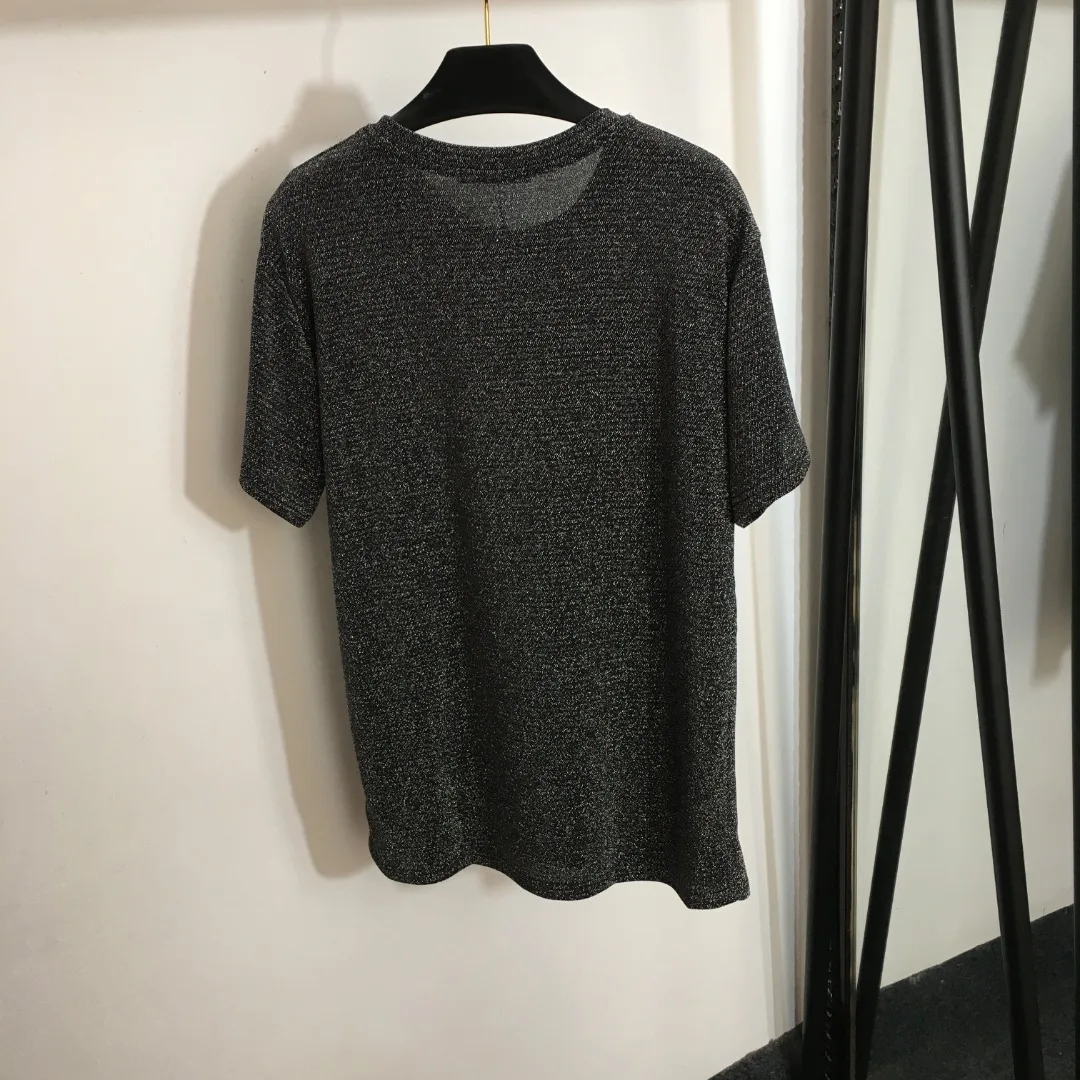 

2023 New Color Diamond Hot Diamond Logo Shiny Silk Blend Short Sleeve T-shirt Top