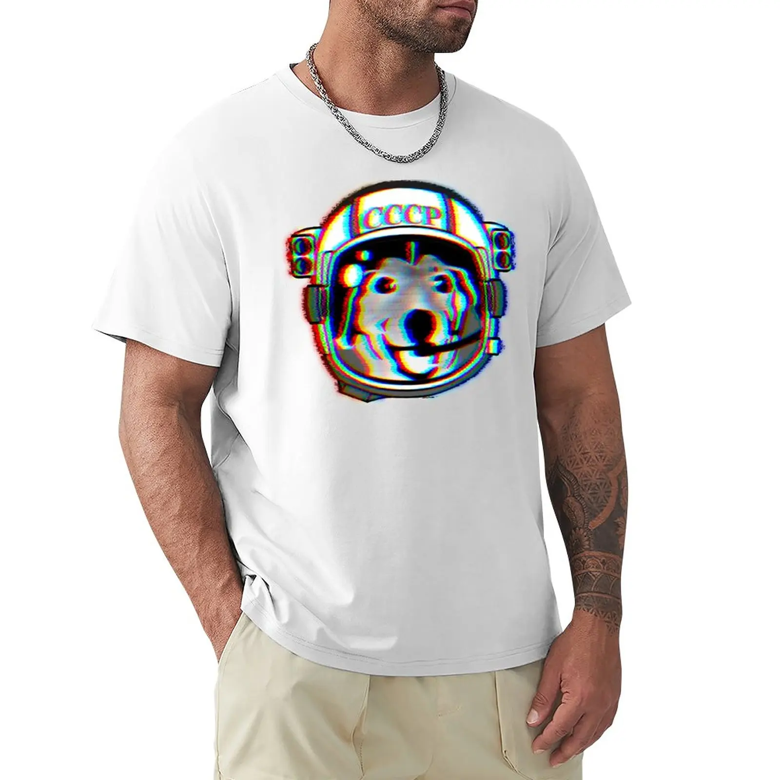 

Space dog Laika - Russian first dog in space - Glitch effect T-Shirt sweat heavyweight t shirts for men